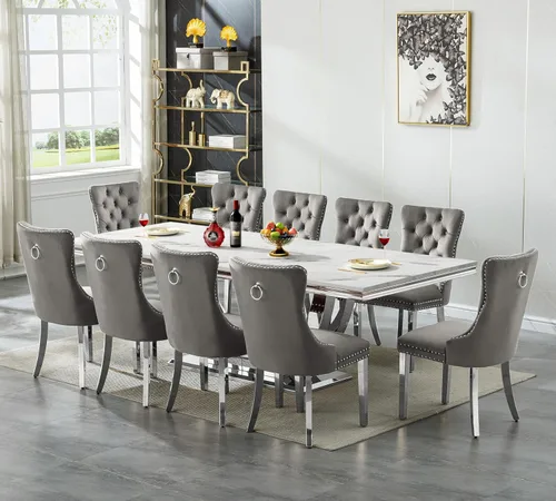 Vista 46 de SSLine Juego de mesa de comedor de mármol sintético blanco de 68 pulgadas