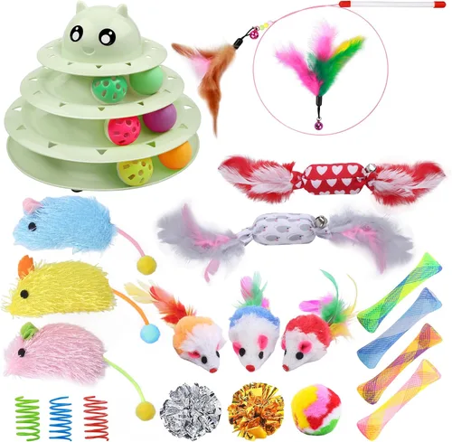 Vista 8 de UPSKY Juguete Rodillo para Gatos Tornamesa de 3 Niveles Juguete para Gatos con Pelotas con Seis Pelotas Coloridas Juguetes Interactivos para Gatitos