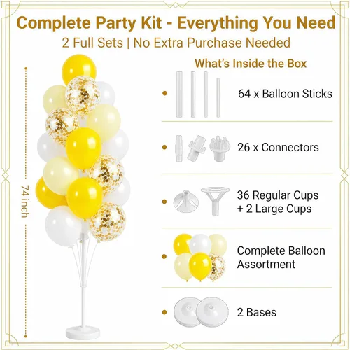 Vista 2 de Hiins Juego de 2 globos de confeti para árbol con base, decoración de poste para fiesta Bee Lemon,Wedding Baby Shower Party Decor,Includes a base