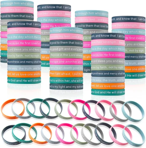 Vista 11 de Estune 120 pulseras con versículo bíblico, pulseras cristianas, color azul