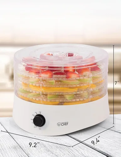 Vista 3 de Commercial Chef - Deshidratadora de alimentos, cinco bandejas de plástico libres de BPA de 9.25”, deshidrata y seca carne, frutas, verduras y Blanco