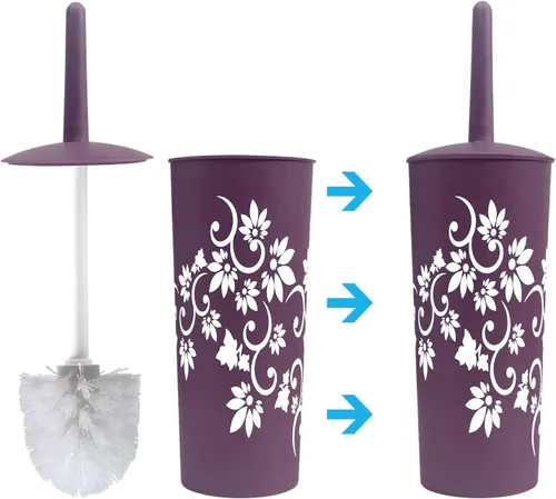 Vista 4 de Blue Donuts Juego de accesorios de baño completo, cepillo y soporte para inodoro, basura, soporte para cepillos de dientes, morado, 6 piezas
