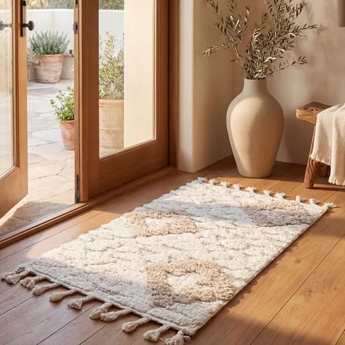 Vista 52 de SAFAVIEH Alfombra marroquí con borlas, 2 x 3 pies, marfil y marrón, no desprende pelusa y fácil de limpiar, textura alta y baja, ideal