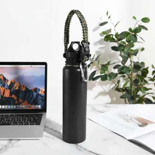 Vista 5 de Paracord Handle for Hydro Flask Water Bottles Standard Mouth, Strap Holder with Safety Rubber Ring & Carabiner, Easy to Carry and Durable Reusable