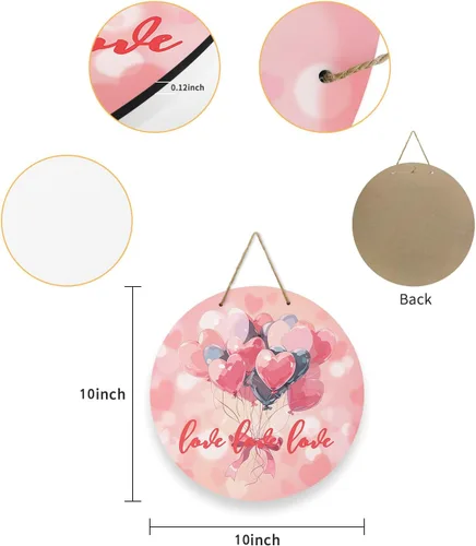 Vista 6 de Seasonal Front Door Welcome Sign, Valentine's Day Heart Shape Balloon Round Wood Wreaths Wall Hanging Sign for Outdoor Porch Wall Pediments Home