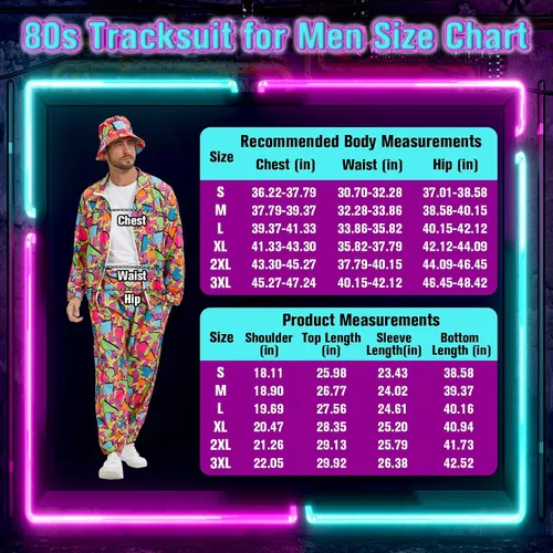 Vista 4 de Traje retro de los años 80 y 90 para hombre, 8 piezas, disfraz vintage de Halloween de los 80 para hombre, conjunto deportivo con accesorios