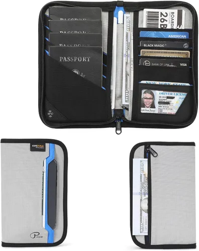 Vista 4 de CANBOX Soporte para pasaporte, cartera de pasaporte familiar con bloqueo RFID, organizador de documentos de viaje, Gris, 40 ES