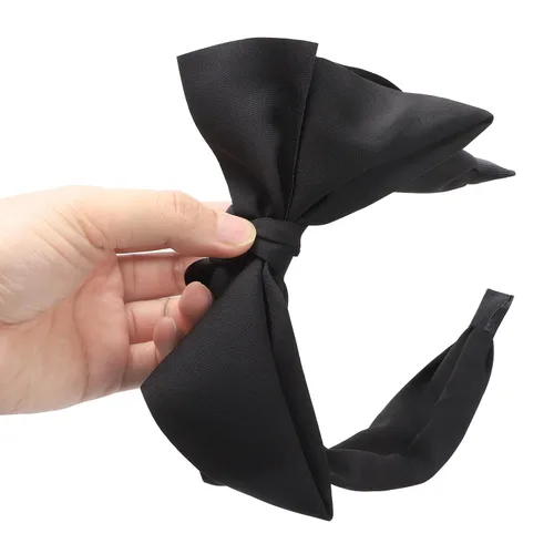 Vista 3 de WantGor Diademas de turbante anchas para mujer con lazo anudado para el pelo y accesorios de lazos (negro)