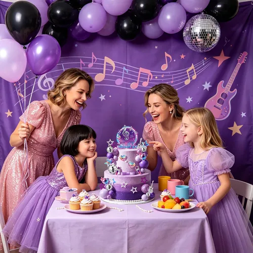 Vista 7 de 38 adornos morados para tartas musicales, disco y bola morada, papel, guitarra, micrófono, decoración de pastel de estrellas para Kpop, suministros
