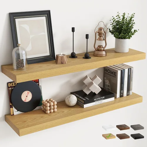 Vista 60 de Estantes flotantes cuadrados de 8 pulgadas para pared, paquete de 3, estantes de baño con veta de madera de 8"D con soportes invisibles, estantes
