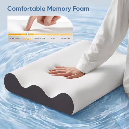 Vista 3 de NEWBULIG Soporte para el cuello con almohada cervical de espuma Soporte ergonómico para dormir lateral/espalda/estómago, alivia el cuello y los gris