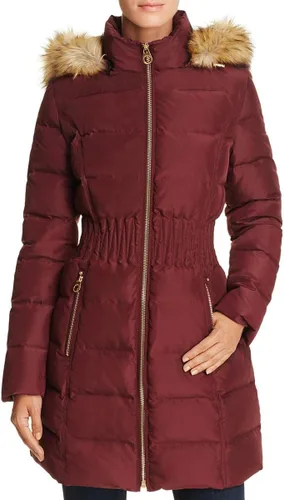 Vista 14 de Laundry by Shelli Segal womens Quilted Puffer Coat with Faux Fur-Trimmed Hood & Fit-and-Flare Waist Hueso