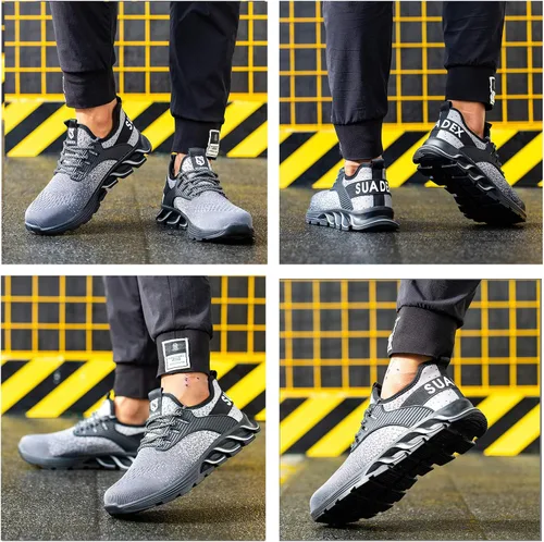 Vista 5 de SUADEX Zapatos deportivos con punta de acero para hombres y mujeres, indestructibles, ligeros, cómodos, antideslizantes, puntera compuesta