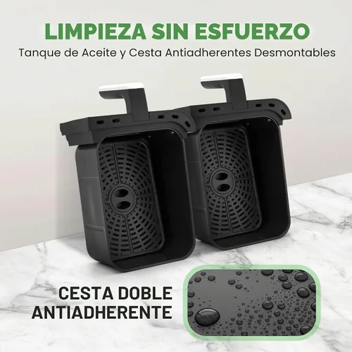 Vista 5 de NutriChef Freidora de aire con doble cesta de 8.8 cuartos de galón Freidora de aire sin aceite tamaño familiar con ventana transparente 9-1