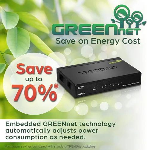 Vista 5 de Carcasa de plástico interruptor Trendnet GREENnet de Unmanaged Gigabit escritorio, Negro, 1