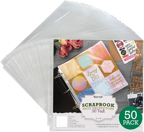 Vista 13 de Samsill Scrapbook - 6 páginas de repuesto de bolsillo de 12 x 12 pulgadas, paquete de 50, se adapta a carpetas de 3 anillos y álbumes de fotos de 12