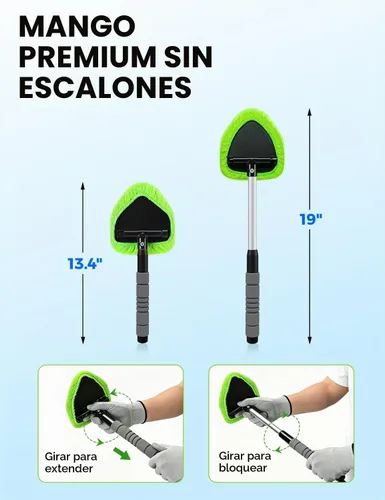 Vista 3 de XINDELL Herramienta de Limpiador de Parabrisas – Kit de Limpieza de Ventanas Interiores de Coche con Mango Extensible y 4 Almohadillas