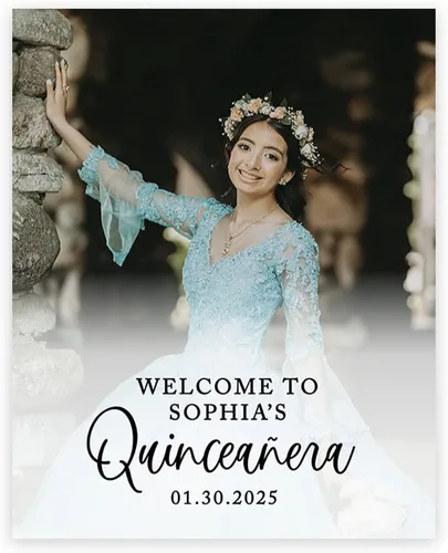 Vista 20 de Andaz Press Letrero de bienvenida de quinceañera grande personalizado, Art Deco Bienvenidos de 16 x 20 pulgadas, lienzo premontado para fotos