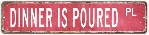 Vista 2 de Dinner Is Poured Table Decor Signs Hanging Wood Sign Retro Blood Red Oil Paint Wall Art Wood Plaque Sign Home Decor for Living Room Window 4x18 Inch