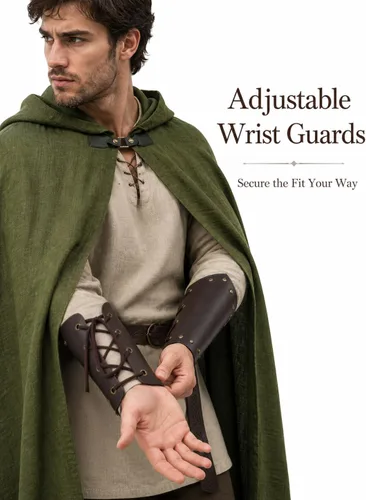 Vista 5 de JPXH Juego de capa medieval con cinturón y muñequeras para disfraz de Verde