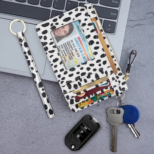 Vista 7 de Aiyo Nice Funda delgada para mujer tarjetero RFID con cremallera monedero pequeño de cuero con llavero Moderno