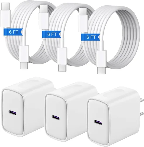 Vista 2 de Cargador para iPhone 17 16 15 3+3 Pack USB C Bloque de cargador con cable