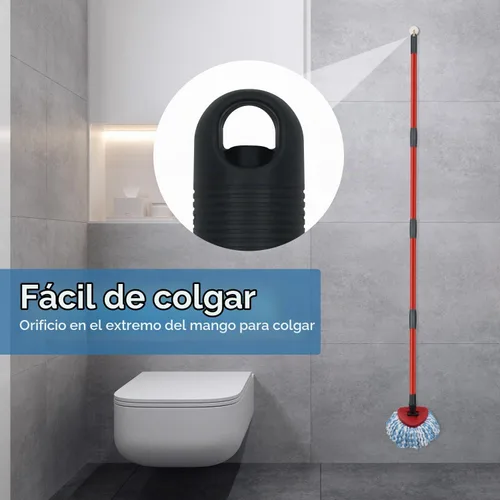 Vista 7 de Repuestos de mango de trapeador giratorio para trapeador Oceda de 4 secciones, mango de repuesto compatible con repuestos de trapeador giratorio