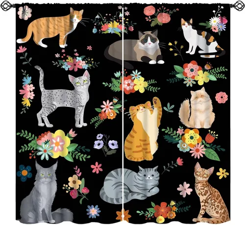 Vista 14 de Cortinas opacas de gato abstracto, arte simple, universo planeta, dibujos animados, lindo, divertido, colorido, gato, azul, niños, niñas, niños