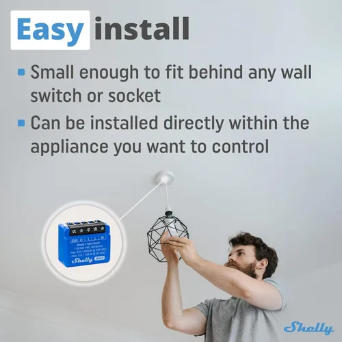 Vista 3 de Shelly 1 Mini Gen3 Relé de interruptor inteligente WiFi 1 canal 8A Automatización del hogar Puerta de enlace Bluetooth Compatible con Alexa