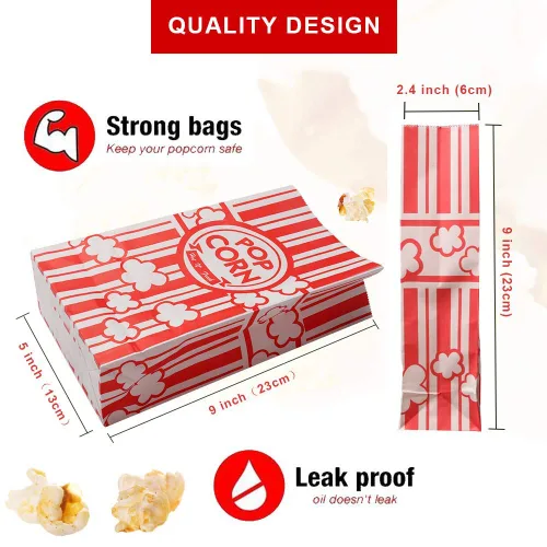 Vista 3 de Bolsas de palomitas de maíz, bolsas de papel para palomitas de maíz con parte inferior plana de 2 onzas para la familia, noche de cine, béisbol