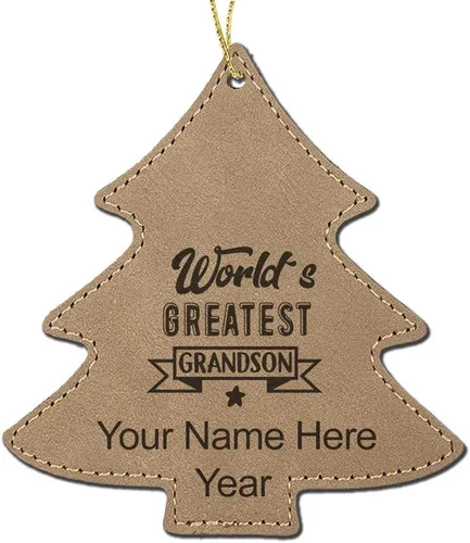 Vista 3 de LaserGram Personalized Christmas Ornament, World's Greatest Grandson, Faux Leather, Custom Laser Engraved Gift Idea (Tree Shape, Black)