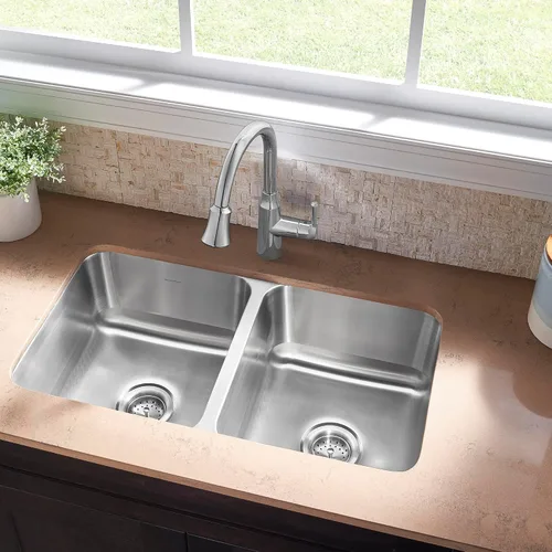 Vista 3 de American Standard 18DB.321800S.075 Danville - Fregadero de cocina de acero inoxidable con doble tazón, 32 x 18 pulgadas