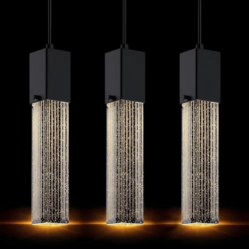 Vista 7 de 2 Pack Integrated Hanging Crystal Kitchen Island Modern Concise Pendant Ceiling Light Fixture,Black Finish for Kitchen Island Dining Room Bedroom