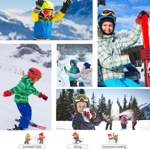 Vista 7 de American Trends Guantes de nieve para niños, guantes de invierno impermeables, guantes de esquí para niños y niñas, clima frío, guantes de snowboard