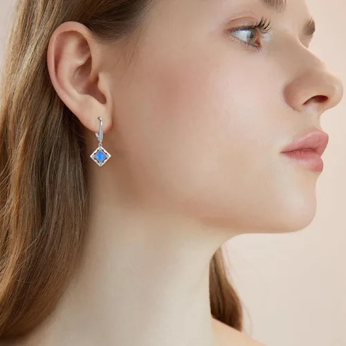 Vista 5 de Aretes colgantes de plata de ley, turquesa, ópalo, piedra lunar, aretes colgantes para mujeres y niñas, hipoalergénicos, aretes colgantes