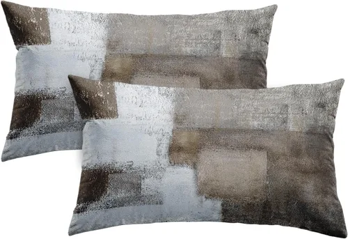 Vista 33 de Emvency Juego de 2 fundas de almohada modernas con pintura abstracta negra, blanca y gris, fundas de almohada decorativas para sofá, decoración