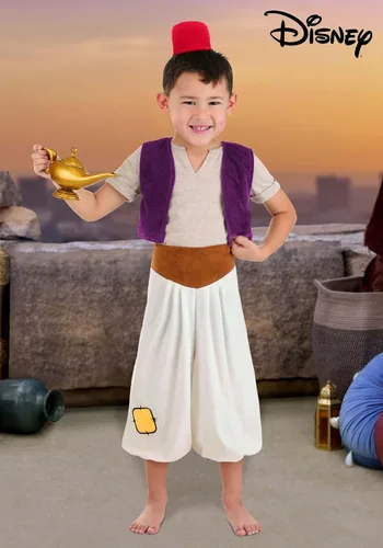 Vista 2 de Disfraz de Aladino de Disney para niños pequeños, con camisa, chaleco, pantalones y sombrero