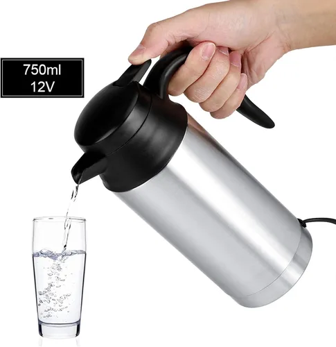 Vista 3 de Hervidor eléctrico para coche, hervidor eléctrico de acero inoxidable de 12 V, 25.4 fl oz, taza de calefacción de coche, taza de café, taza