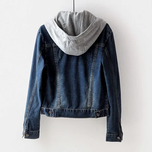 Vista 2 de Chaqueta de mezclilla para mujer, a la moda, elegante, clásica, con solapa, para otoño e invierno, abrigos pequeños más gruesos