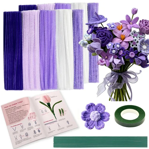 Vista 11 de Kit de flores de limpiapipas verdes, 450 piezas de tallos