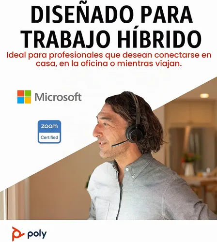 Vista 2 de [Usado] Poly Voyager Focus 2 UC - Auriculares inalámbricos ANC con micrófono y soporte de carga, se conecta a través de Bluetooth a PC/Mac/Móvil
