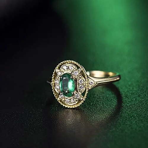 Vista 6 de Anillo de oro amarillo de 14 quilates con diamantes naturales de esmeralda para mujer, compromiso de compromiso de boda, aniversario de promoción