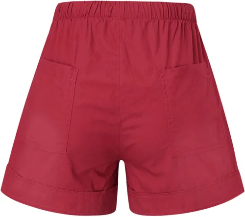 Vista 5 de Pantalones cortos de verano de talla grande para mujer, con cordón, casuales, cómodos, con bolsillo, ajuste holgado, pantalones cortos