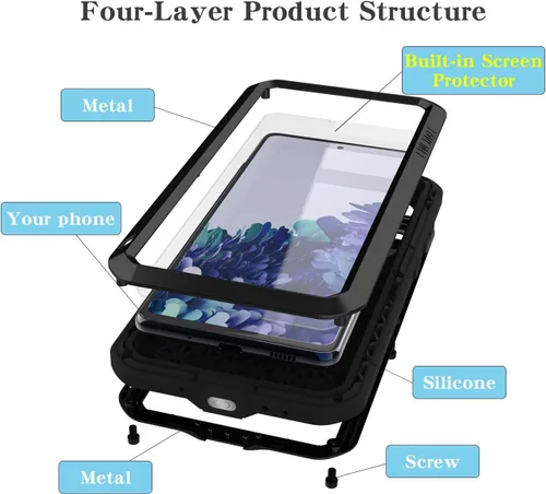 Vista 2 de LOVE MEI Funda militar resistente para Samsung Galaxy S20 FE 5G, con protector de pantalla de vidrio templado, a prueba de golpes, a prueba