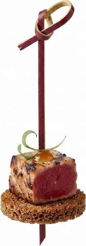 Vista 2 de Púas de aperitivos de 4 pulgadas, 1000 púas de nudo anudado, nudo en bucle, para alimentos o bebidas, brochetas de cóctel de bambú marrón, extremo
