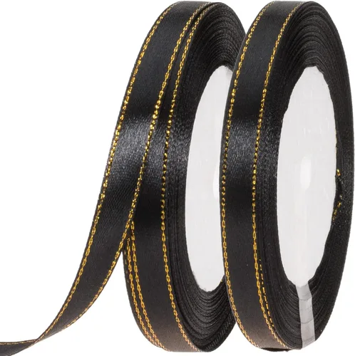 Vista 8 de YASEO Cinta de satén negra de 25 yardas y 1 pulgada con bordes dorados, cintas de tela con borde dorado para envolver regalos y manualidades