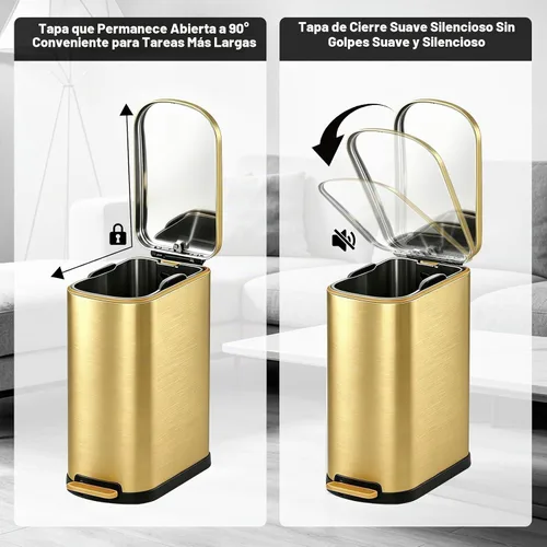 Vista 4 de SYNCVIBE Cubo de basura delgado para baño con tapa de cierre suave, de acero inoxidable, con cubo interior extraíble para dormitorio, oficina Dorado