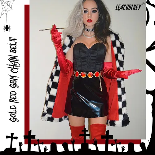 Vista 7 de LEACOOLKEY Women Anime Cosplay Chain Belt Red Stone Gold Waist Belt for Halloween Adjustable