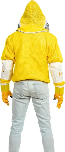 Vista 4 de Chaqueta ventilada de apicultura de 3 capas de protección completa para apicultores con velo de esgrima (2XL, amarillo)
