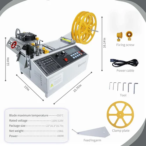 Vista 2 de Máquina de corte de cintas, pantalla LCD de 5 pulgadas Cortador de correas en frío y caliente para bandas elásticas Cintas Correas de nylon